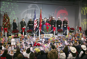 A photo from the Pelco donation ceremony showcases some of the toys that Pelco employees acquired for donation.
