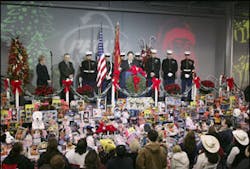 A photo from the Pelco donation ceremony showcases some of the toys that Pelco employees acquired for donation. A photo from the Pelco donation ceremony showcases some of the toys that Pelco employees acquired for donation.