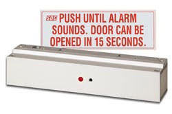 The SDC Mini Exit Check 1581S series delayed egress lock offers a 15-second exit delay, lock status outputs, 650 pounds of holding force and more.