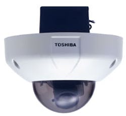 Toshiba's new IK-VR01A vandal-resistant dome camera includes a metal housing and is IP66 rated for water and dust resistance. The camera offers 480 TV lines and sensitivity to 0.4 Lux using a 1/3-inch CCD. Toshiba's new IK-VR01A vandal-resistant dome camera includes a metal housing and is IP66 rated for water and dust resistance. The camera offers 480 TV lines and sensitivity to 0.4 Lux using a 1/3-inch CCD.
