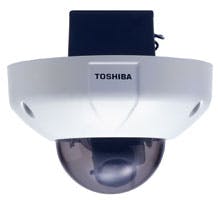 Toshiba&apos;s new IK-VR01A vandal-resistant dome camera includes a metal housing and is IP66 rated for water and dust resistance. The camera offers 480 TV lines and sensitivity to 0.4 Lux using a 1/3-inch CCD.