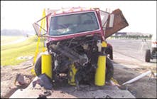 A crash test demonstrates the effectiveness of IPS bollards in stopping heavy vehicles.