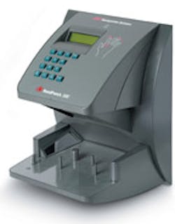 Recognition Systems' new biometric time-and-attendance terminal, the HandPunch 50E, uses hand geometry identification to eliminate buddy punches. Recognition Systems' new biometric time-and-attendance terminal, the HandPunch 50E, uses hand geometry identification to eliminate buddy punches.