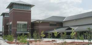 Twin towers set off the new Wisconsin Exposition Center. Behind them, the 300,000 square foot facility includes 200,000 square feet of exhibit space.