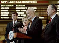 Homeland Security Secretary Michael Chertoff, third left, addresses the media at New York's Grand Central Terminal after touring the facility, Monday April 25, 2005. Joining Chertoff are: James McMahon, left, director N.Y. State Office of Public Security; Homeland Security Secretary Michael Chertoff, third left, addresses the media at New York's Grand Central Terminal after touring the facility, Monday April 25, 2005. Joining Chertoff are: James McMahon, left, director N.Y. State Office of Public Security;