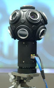 The soccer ball-like Dodeca 200 camera has numerous image sensors to give a spherical, 360-degree surveillance view.
