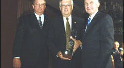 Curt Weldon (center) received the Silent Defender Award from ICC Foundation President Paul Myers (left) and ICCF Chairman and International Code Council CEO James Lee Witt. Weldon talked about his visit last year to a Russian school which was taken over b