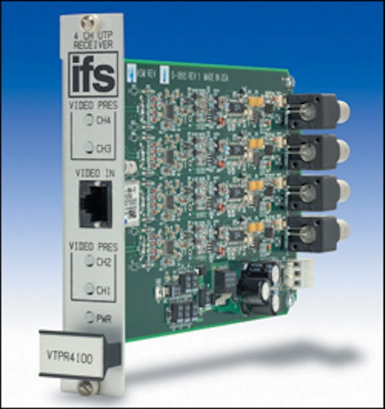 The IFS Copperline VTPR4100 receiver is ideal for smaller CCTV applications, allow for four channels of video.