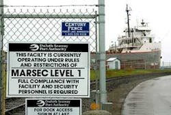 A freighter is berthed Wednesday, May 25, 2005, at a Duluth , Minn., Seaway Port Authority dock awaiting cargo as signs and fencing warn trespassers of extra security in place since Sept. 11. Government programs aimed at keeping weapons of mass destructio A freighter is berthed Wednesday, May 25, 2005, at a Duluth , Minn., Seaway Port Authority dock awaiting cargo as signs and fencing warn trespassers of extra security in place since Sept. 11. Government programs aimed at keeping weapons of mass destructio