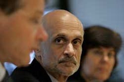 Secretary of Homeland Security Michael Chertoff (shown here in a file photo) shared his thoughts on how the U.S. and Europe can work together to protect air transportation operations from terrorist threats. Secretary of Homeland Security Michael Chertoff (shown here in a file photo) shared his thoughts on how the U.S. and Europe can work together to protect air transportation operations from terrorist threats.