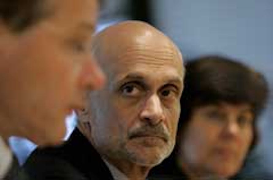 Secretary of Homeland Security Michael Chertoff (shown here in a file photo) shared his thoughts on how the U.S. and Europe can work together to protect air transportation operations from terrorist threats.