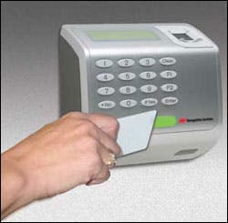 The FingerKey DX-2200 adds the ability to read prox, magnetic and iClass contactless cards to the fingerprint reader, allowing for two-factor or even two-option authentication.