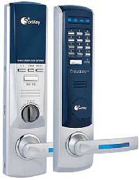 The multifunctional VoiceKey unlocks doors by voice command, secret number pad, card key, or remote control device.