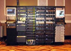 The Rio Hotel and Casino in Las Vegas is using an additional surveillance station to keep an eye on the crowds and the play in the 60,000-s.f. tournament poker area of the Vegas casino. The Rio Hotel and Casino in Las Vegas is using an additional surveillance station to keep an eye on the crowds and the play in the 60,000-s.f. tournament poker area of the Vegas casino.