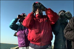 A file photo shows bird watchers on an island along the Chesapeake Bay Bridge-Tunnel. Security measures have been created to balance access for the bird watchers that will require searches, payments for escorted security.