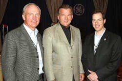 GE Security&apos;s VP of Global Sales and Marketing Jim Clark (right) joins former DHS Secretary Tom Ridge (center) and GE Security CEO Ken Boyda at the GE Security Conference &amp; Workshop held earlier in June.
