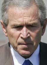 U.S. President George W. Bush pauses as he makes a statement regarding the explosions in London during the G8 summit at the Gleneagles Hotel in Auchterarder, Scotland, Thursday, July 7, 2005. Explosions on London&apos;s transport system killed a number of peop