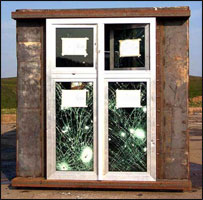 The CINTEC system is designed to retain the window in the event of explosions. Company tests have challenged a variety of window installations.