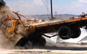 A test of the DSC 2000 barricade shows its effectiveness in stopping a heavy, fast-moving vehicle.