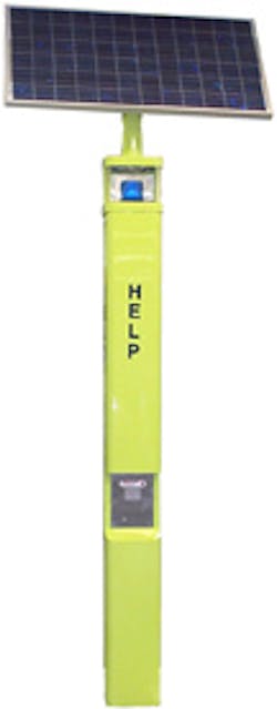 Talk-A-Phone's new solar-powered emergency tower, model ETP-MT/R OPT, offers a wireless emergency phone station for locations where providing local power is not feasible or possible. Talk-A-Phone's new solar-powered emergency tower, model ETP-MT/R OPT, offers a wireless emergency phone station for locations where providing local power is not feasible or possible.