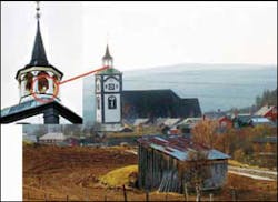Fire detection and visual surveillance for historic Roros, Norway are enhanced with Mikron&Acirc;&rsquo;s DualVision infrared and visual camera system. Mounted on a pan-and-tilt head in the town&Acirc;&rsquo;s church steeple, the DualVision system has a commanding view of the to