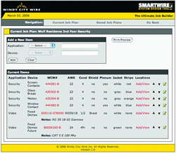 A screen capture shows some of the design capabilities of the new SmartWire System Design Tool from Windy City Wire, which allows system designers to choose cabling and wiring needs after designing their low-voltage system.