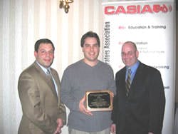 Pictured from left to right is Rick Weiss, HSM Senior National Account Manager; Aaron Czapiga, CASIA &Acirc;&ldquo;2006 Tech of the Year&Acirc;&rdquo; recipient from HSM; Geoffrey M. Coburn, HSM District General Manager, New England District.