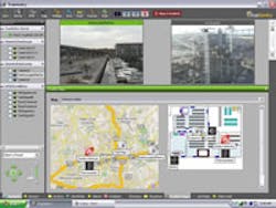 A screen capture from the InterAct&apos;s TrueSentry video surveillance system demonstrates how alerts can be interfaced along with a broad variety of alarm and video data.