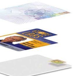 Layering features makes a card harder to duplicate, and more recognizable to your security staff. Shown here (top to bottom): 1) overlay that can feature morphing designs (color and patterns can change), and which may also include hidden text and even nan Layering features makes a card harder to duplicate, and more recognizable to your security staff. Shown here (top to bottom): 1) overlay that can feature morphing designs (color and patterns can change), and which may also include hidden text and even nan