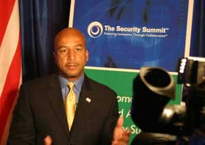 New Orleans Mayor Ray Nagin addresses the media after presenting his keynote speech to attendees of The Security Summit, held June 28 and 29th in San Diego, Calif.