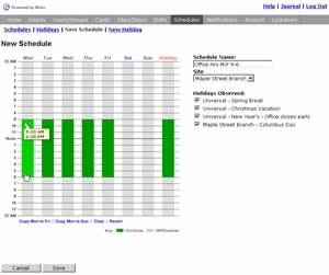 A screenshot from the new version 7.0 demonstrates how Brivo's ACS WebService Application can provide such features as access control rules specific to vacation schedules and individual facilities' needs.