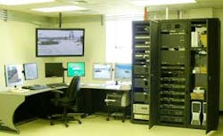 The security command center at the Port of Wilmington, N.C., pulls video in from the video-assisted perimeter system. The system is redundant with the Port of Morehead City.