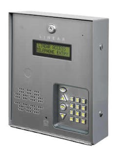 Linear's AE-100 telephone entry system supports a directory 125 users or personal entry codes, and can be fully programmed using the keypad. Linear's AE-100 telephone entry system supports a directory 125 users or personal entry codes, and can be fully programmed using the keypad.