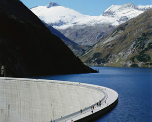 Barrage wall and storage lake at Malta, one of Verbund&Acirc;&rsquo;s largest hydro-electric power plants in Austria.
