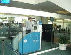 GE Security unveiled its full-featured kiosk for the TSA Registered Traveler program. The GE kiosk is being used with Verified's Clear program (the TSA Registered Traveler program is managed at the individual level by private companies, but overseen by th GE Security unveiled its full-featured kiosk for the TSA Registered Traveler program. The GE kiosk is being used with Verified's Clear program (the TSA Registered Traveler program is managed at the individual level by private companies, but overseen by th