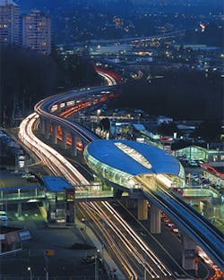 A SkyTrain station located on the Millennium Line in Burnaby a suburb of Vancouver. The system will be using IndigoVision&apos;s surveillance technology as it updates its 880-camera system.