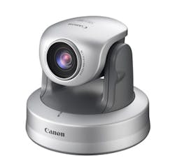 Canon's VB-C300 wide-angle pan/tilt/zoom network camera can ban pan bi-directionally to give a total viewing angle beyond 360 degrees. Canon's VB-C300 wide-angle pan/tilt/zoom network camera can ban pan bi-directionally to give a total viewing angle beyond 360 degrees.