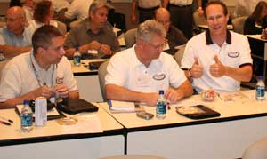 Enjoying the program: Jay Hunt of Allied Fire & Security gives the thumbs up to business training