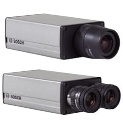 Bosch Security&apos;s new megapixel cameras provide high detail for video surveillance applications. The second camera pictured is Bosch&apos;s NWC-0900 day/night dual sensor camera, which has a 3.1 MP color camera for day use, and a 1.3 MP monochrome camera for ni