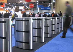 Boon Edam Tomsed's Speedlane 2048 optical turnstiles were used at the entrance to the 2007 ISC West security tradeshow.