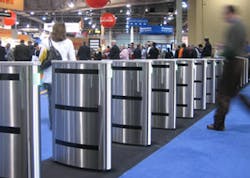 Boon Edam Tomsed's Speedlane 2048 optical turnstiles were used at the entrance to the 2007 ISC West security tradeshow. Boon Edam Tomsed's Speedlane 2048 optical turnstiles were used at the entrance to the 2007 ISC West security tradeshow.