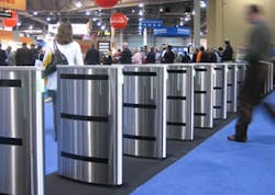 Boon Edam Tomsed&apos;s Speedlane 2048 optical turnstiles were used at the entrance to the 2007 ISC West security tradeshow.