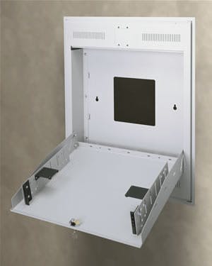 Middle Atlantic Products&apos; TOR series wall racks tilt out for access to rack-mounted electronic hardware.