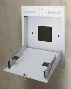 Middle Atlantic Products&apos; TOR series wall racks tilt out for access to rack-mounted electronic hardware.