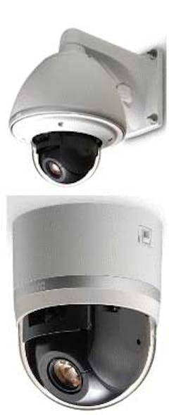 The new VN-V686 series from JVC comprises two new cameras models including an indoor IP PTZ camera, model VN-V686U (top) and an IP66 rated dome camera with outdoor housing, model VN-V686WPU (bottom).
