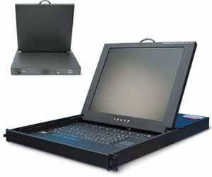 Winsted's KVM drawer is only 1 rack unit high, but features an LCD monitor, a keyboard and touchpad mouse in a laptop-style configuration, for connecting to other hardware.