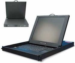 Winsted's KVM drawer is only 1 rack unit high, but features an LCD monitor, a keyboard and touchpad mouse in a laptop-style configuration, for connecting to other hardware. Winsted's KVM drawer is only 1 rack unit high, but features an LCD monitor, a keyboard and touchpad mouse in a laptop-style configuration, for connecting to other hardware.