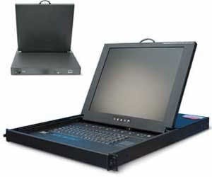 Winsted&apos;s KVM drawer is only 1 rack unit high, but features an LCD monitor, a keyboard and touchpad mouse in a laptop-style configuration, for connecting to other hardware.