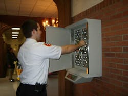 Adam Panisiak, coordinator of keys and access control at the Southern Baptist Theological Seminary in Louisville, Ky., uses one of the Morse Watchmans KeyWatcher units. Adam Panisiak, coordinator of keys and access control at the Southern Baptist Theological Seminary in Louisville, Ky., uses one of the Morse Watchmans KeyWatcher units.