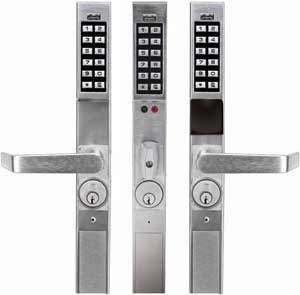 Alarm Lock's new Narrow Stile Exit Device Trim pushbutton locks come in a variety of finishes and are vandal resistant.